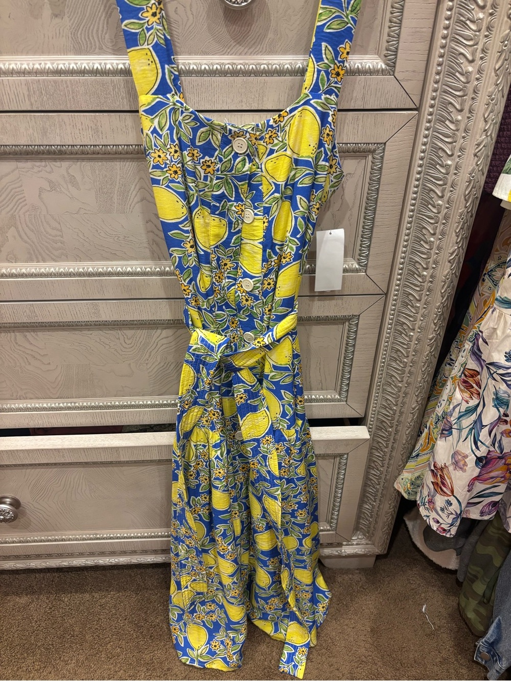 TCEC Blue & Yellow Lemon-Print Maxi Dress